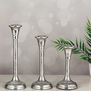 <b>Silver</b> Metal Cylindrical <b>Candlestick</b> Holders Set of 3 for Home Decoration Durable Classic Design - Product Image 1