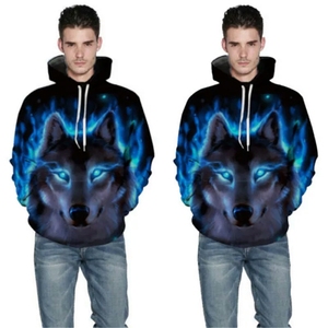 Sudadera con Capucha Holgada de Moda con Estampado Digital 3D de Personaje Animal Lobo, 100% Poliéster, de Secado Rápido para Otoño, Venta al por Mayor - Product Image 4
