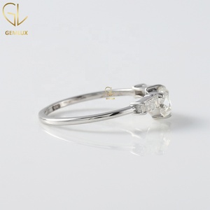 14k Gold Three Stone Engagement <b>Ring</b>, Half <b>Moon</b> & Baguette Tapered Cut Moissanite Diamond Wedding <b>Ring</b> - Product Image 4