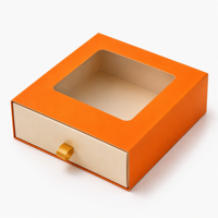 Boîte cadeau personnalisée orange pour biscuits avec fenêtre, manchon transparent et languette dorée pour emballage de biscuits au chocolat