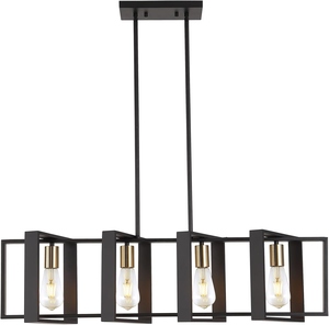 Modern Linear Island Chandelier Black Gold Geometric Hanging Pendant Light Contemporary Metal Ceiling <b>Lamp</b> - Product Image 1