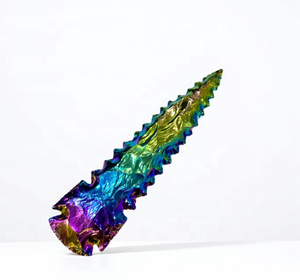 Pointe de flèche en titane Aura de 4 pouces, agate de quartz de super qualité, cœur sculpté, pierre précieuse d'art Reiki, nouveau look, cristal naturel fantaisie - Product Image 1