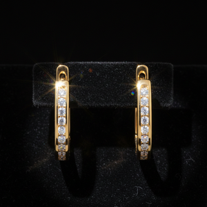 Boucles d'oreilles créoles Huggie en or jaune massif 18 carats avec moissanite, tendance, pour femme, mariage, fête, bijoux fins, cadeau - Product Image 4