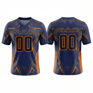 Maillot de football américain unisexe personnalisé, col en V, sublimé, 100% polyester, maille respirante, évacuation de l'humidité, impression du nom et du numéro de l'équipe - Product Image 3