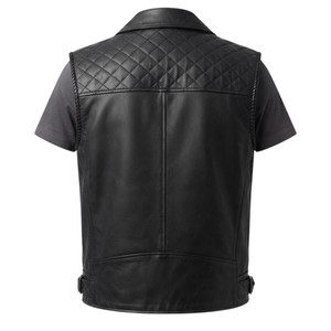 Gilet de motard en cuir véritable pour homme, respirant, avec logo personnalisé, en tissu polyester, fermeture éclair, pour l'hiver - Product Image 2