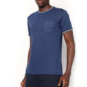 <b>Men's</b> <b>Navy</b> <b>Blue</b> Short Sleeve O-Neck <b>T</b>-<b>Shirt</b> With Contrast Trim Pocket Regular Fit Casual 100% Cotton Knitted Solid Color - Product Image 1