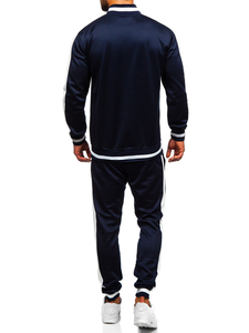 Men's Navy Blue Full Sleeve Zipper Tracksuit <b>Jacket</b> With <b>White</b> Trim And Front Print Sporty Design For Autumn Wear - Product Image 3