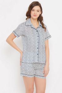 Women's Printed Geometric Pattern Button Front Shorts With <b>Elastic</b> Waist Regular Fit - Product Image 3