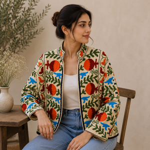 Chaqueta de Algodón Acolchada Bordada a Mano para Mujer, Estilo Bohemio Floral, Manga Larga, Informal, Vintage, Ligera, para Otoño e Invierno - Product Image 5