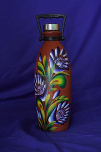 Hand <b>Crafted</b> Flower Design Painted Earthen Glazed Sipper Wholesale Terracotta Water Bottle in 15-25-35 OZ Indian Manufacturer - Product Image 5