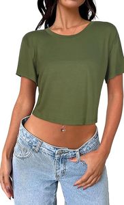Camisetas Cortas de Verano para Mujer, Cuello Redondo, Manga Corta, Blusa Informal Holgada, 2027, Logotipo Personalizado OEM, Venta al Por Mayor Directa de Fábrica - Product Image 4