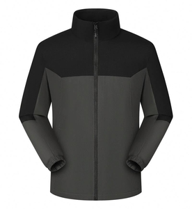 Chaqueta cortavientos para hombre con bloques de color, forro polar, cuello alto, cierre de cremallera, a prueba de viento, informal, de poliéster, corte regular para otoño - Product Image 1