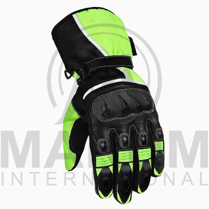Guantes de Carreras de Cuero Completos, Negros y Verde Lima, con Correa de Muñeca Ajustable, Antideslizantes, Unisex, para Motocross al Aire Libre - Product Image 4