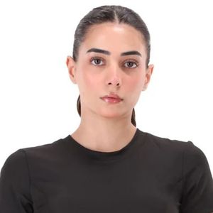 Camiseta casual negra de manga corta para mujer con cuello, espalda con abertura y cordón, cintura fruncida, ajuste ceñido, básica para el día a día, a la moda. - Product Image 2