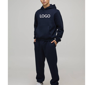 Ensemble de survêtement athlétique uni style américain, coupe régulière, en molleton de coton, style coréen, pour la course, le jogging, la randonnée, la gym, l'exercice, pour homme, 2 pièces - Product Image 1