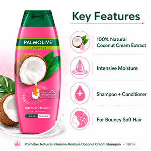 Palmolive Naturals Intensive Moisture Coconut Cream <b>Shampoo</b> 180ml | 2-in-1 For Dry Hair - Product Image 1