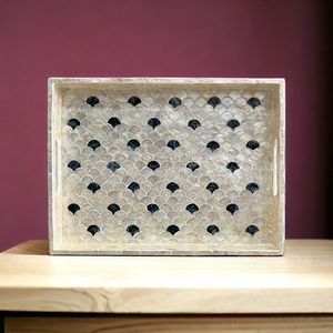 Bandeja de servir contemporánea de nácar, hecha a mano, con incrustaciones decorativas, para un comedor y sala de estar elegantes. - Product Image 6