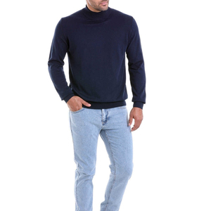 Pull en maille à col montant bleu marine pour homme, manches régulières, couleur unie, vêtement d'automne - Product Image 3