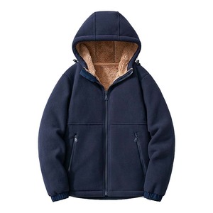 Veste en polaire à capuche vert olive pour homme Coupe classique Coupe-vent Veste décontractée d'hiver avec poches zippées et doublure en sherpa - Product Image 2