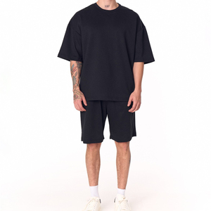 Shorts et T-shirts pour hommes avec logo personnalisé, teinture cirée, délavés, col étroit, style mode, coupe oversize, vintage - Product Image 4