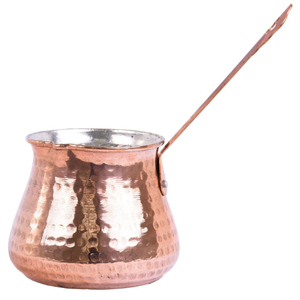 Vintage Handcrafted Turkish Coffee Pot Silver Plated Engraved Copper Cezve Stovetop Arabic Coffee <b>Maker</b> with Long Wooden Handle - Product Image 6