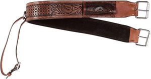 Western <b>Leather</b> Horse Saddle Girth With Buckle Closure And Floral <b>Tooling</b> For Riding - Product Image 6