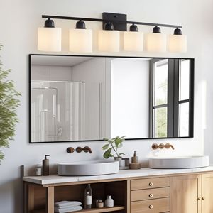 Modern 6-<b>Light</b> Black Vanity <b>Lights</b> 38-Inch Bathroom Lighting Fixtures Matte Mirror Wall <b>Sconces</b> for Bathroom Vanity Enhancement - Product Image 4