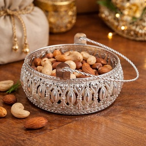 White Metal <b>Gift</b> <b>Hamper</b> <b>Basket</b> with Movable Handles Fancy Plated <b>Basket</b> for <b>Gifts</b> Return <b>Gifts</b> Dry Fruits Packing & Decoration - Product Image 5