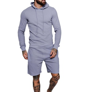 Conjunto de Ropa Deportiva para Hombre, Estilo Casual, Verano, Pantalones Cortos y Sudadera con Capucha, Corte Ajustado, Color Sólido, 2 Piezas - Product Image 1