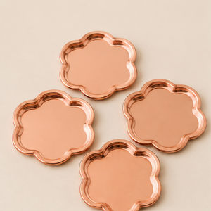 Luxury Scalloped Edge Copper Coasters Flower Shaped Metal Drink Coasters Heat Resistant Rose Gold <b>Cup</b> <b>Mat</b> For Home And Bar Decor - Product Image 5
