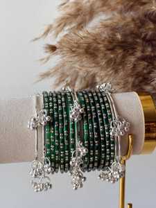 Multi Silver Plated Pearl Trendy Geometric Kashmiri Jhumki Churiyan <b>Bangles</b> <b>Set</b> Bridal Wedding Party Wear Premium Wholesale - Product Image 3