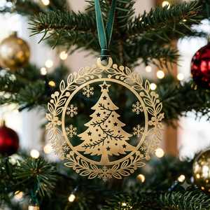 Adorno Navideño de Latón Bicolor Plateado con Diseño de Mandala y Copo de Nieve, con Pedrería, para Colgar en el Árbol, Artesanía Festiva, Venta al por Mayor - Product Image 3