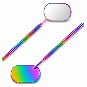 Handheld Oval Makeup <b>Mirror</b> Metal Frame Rainbow Finish Single Side - Product Image 1