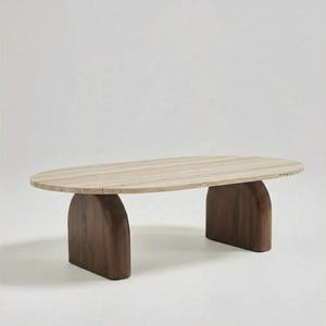 Table basse en travertin avec pieds en bois pour salon, vente en gros B2B - Product Image 4