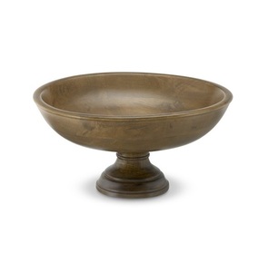 Bol sur piétement en bois naturel, bol à fruits rustique sur pied pour centre de table, décoration de comptoir de cuisine et aménagement intérieur - Product Image 2