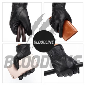 Black Leather Motorbike <b>Gloves</b> Wrist Length Faux Fur Lining Thermal Winter Outdoor Sporty Style - Product Image 4