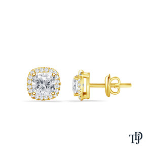 Boucles d'oreilles en or 14 carats avec halo de diamants de laboratoire taille coussin - Product Image 2