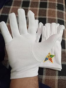 Guantes de Algodón Bordados a Máquina con la Estrella Masónica OES - Blancos, Talla Única, Par - Orden de la Estrella del Este - Product Image 5