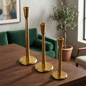 Modern Metal Gold <b>Candlestick</b> <b>Holders</b> Elegant Set Of 3 Taper <b>Holders</b> For Home Wedding Table Decoration Stylish <b>Brass</b> Finish - Product Image 1