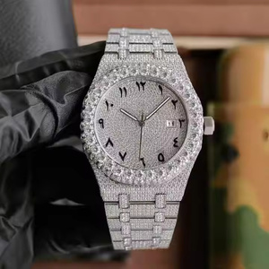 Montre à quartz de luxe pour hommes avec lunette sertie de diamants Moissanite, montre analogique haut de gamme pour professionnels - Product Image 4