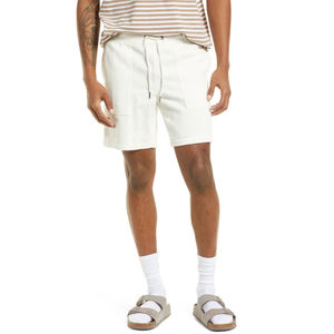 T-shirt en coton rayé pour homme avec short blanc, tenue décontractée d'été, respirant, taille à cordon de serrage, style bermuda mi-long - Product Image 2