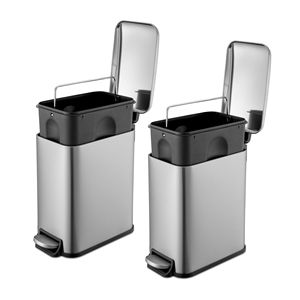 Cestino per Rifiuti con Pedale in Acciaio Inox, 1,3 Galloni, Design Sottile, Coperchio a Chiusura Morbida, Argento, Confezione da 2 - Product Image 1