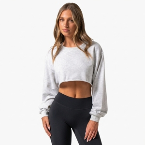 Sudadera Corta Oversize para Mujer, Mezcla de Algodón Premium, Manga Larga, Estilo Casual, Deportivo y Urbano - Product Image 1