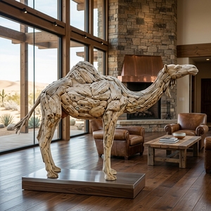 Escultura de camello de madera artesanal, estatua de animal de teca rústica de madera flotante, decoración de suelo del desierto, diseño de espacios y unidades. - Product Image 4