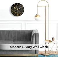 Jam Dinding Dekorasi Dapur Modern Bertekstur Resin Desain Mid Century Modern dengan Jarum Emas, Tanpa Suara, Baterai, Ukuran Besar