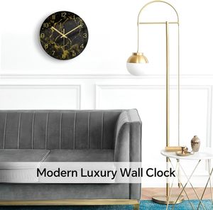 Modern Marble Texture <b>Clock</b> Gold Hands Rustic Kitchen Decor Wall <b>Clock</b> <b>Battery</b> Operated Non-Ticking Large Round Quartz Golden - Product Image 4