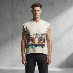 Débardeur personnalisé imprimé vintage en jersey 100 % coton, sans manches, col rond, pour homme, décontracté, vente en gros OEM, séchage rapide - Product Image 6