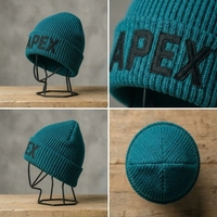 Bonnet d'hiver unisexe en tricot imperméable bleu sarcelle pour homme, style streetwear, avec revers, broderie 3D, logo personnalisé, vente en gros, mode