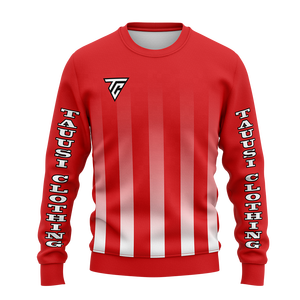 <b>Men's</b> <b>Red</b> White Striped Crew Neck Sweatshirt Custom Logo Sleeve Print Pullover Long Sleeve Team Training Top Bulk Winter Wear - Product Image 1