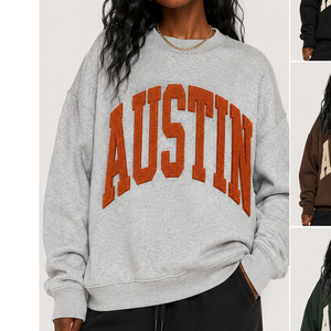 เสื้อสเวตเชิ้ตโอเวอร์ไซส์สำหรับผู้หญิง ลายตัวอักษร Austin Texas คอกลม สไตล์วินเทจ สีน้ำตาลช็อกโกแลต - Product Image 5